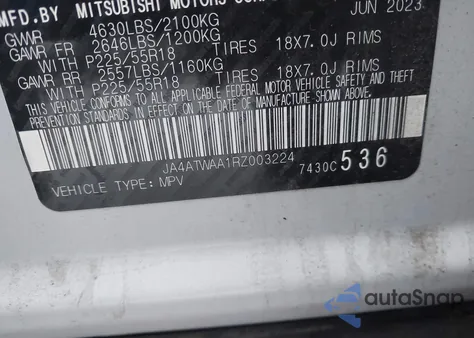 2024 Mitsubishi Eclipse Cross Se из США, поврежденный, VIN JA4ATWAA1RZ003224